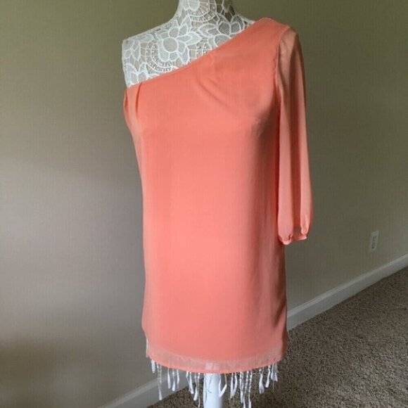 One Shoulder Peach shift Pink Dress Summer Off Shoulder - Picture 1 of 7